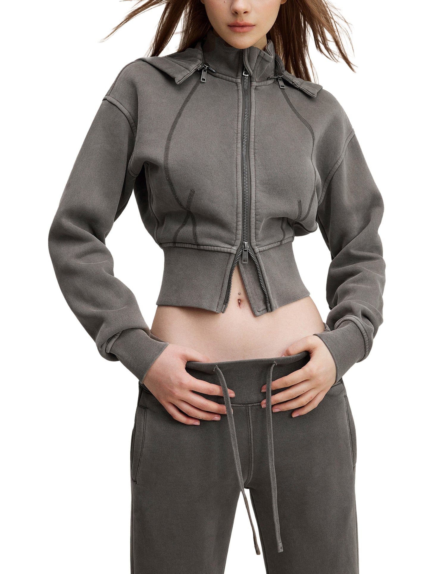 Vintage-gewaschener, kurzer Fleece-Hoodie