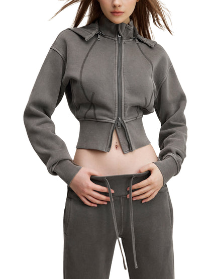 Vintage-gewaschener, kurzer Fleece-Hoodie