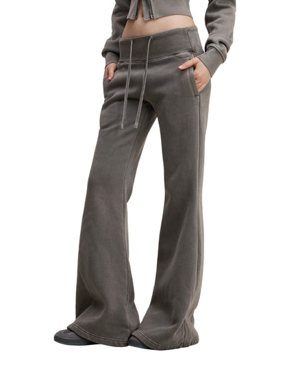 Spodnie z polaru w stylu vintage z rozszerzanymi nogawkami